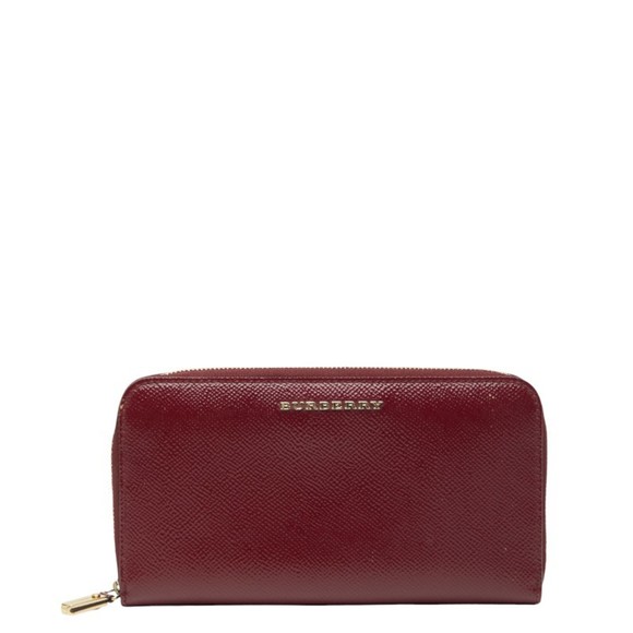 Burberry round zipper long wallet wine red Bordeaux enamel women's BURBERRY